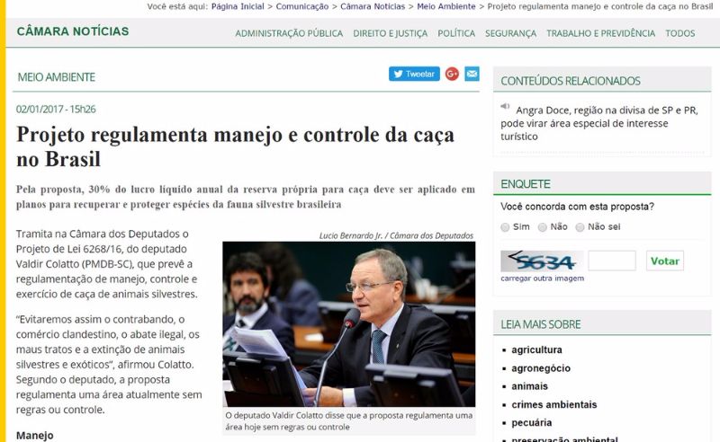 Página do site da Câmara dos Deputados que continha a enquete 