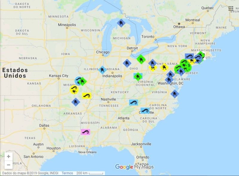 Mapa de registros de anfíbios cruzando as rodovias durante período reprodutivo de 2017