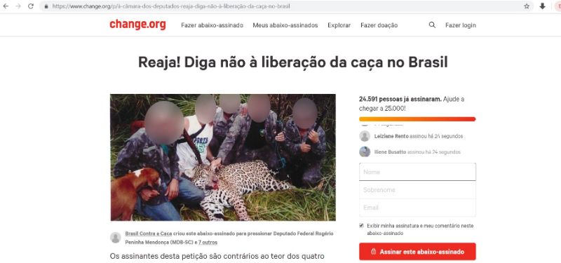 Abaixo-assinado contra os PLs pró-caça viralizou
